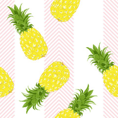 Seamless pattern Pineapples Exotic tropical fruit on pink arrow background.printing wallpaper.vector illustration