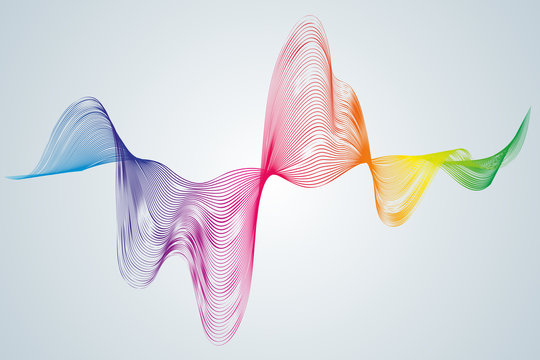 Abstract smooth curved lines Design element Technological background with a waveform line Stylization of a digital equalizer soundwave Smooth flowing wavy stripes of a rainbow made by blends Vector