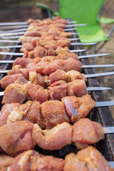 The meat is fried on sticks on charcoal
