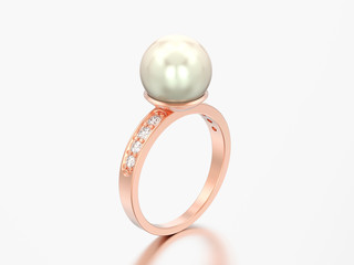 3D illustration rose gold diamond engagement wedding ring with pearl