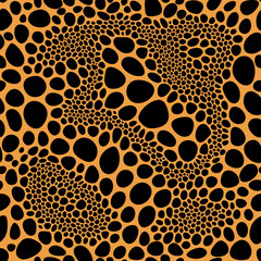 Abstract seamless vector pattern of bubbles. Gold, isolated on the black background.