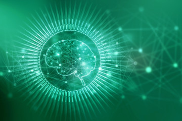 2d illustration Concept of thinking, background with brain, Abstract Artificial intelligence. Technology web background