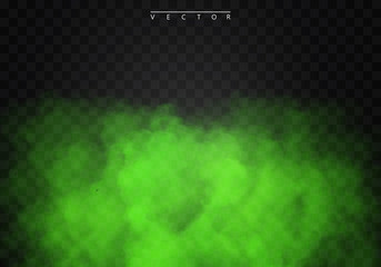 Green Fog or smoke color isolated transparent special effect. White vector cloudiness, mist smog background. illustration