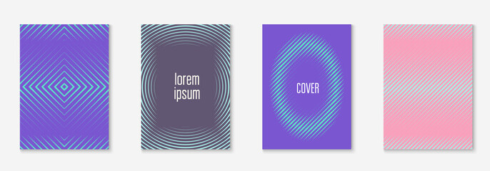 Minimal trendy cover template set. Futuristic layout with halftones. Geometric minimal cover template for book, catalog and annual. Minimalistic colorful gradients. Abstract business illustration.