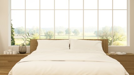 Obraz premium The interior minimal style hotel bedroom space 3d rendering and nature view 