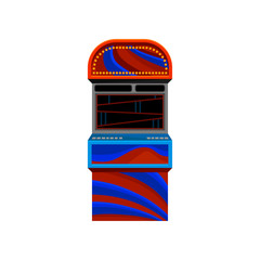 Flat vector icon of red-blue arcade video game machine. Leisure and entertainment theme. Element for advertising poster or flyer