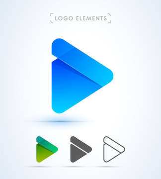 Play button logo design template. Music icons collection. Material design, flat, line art styles. App