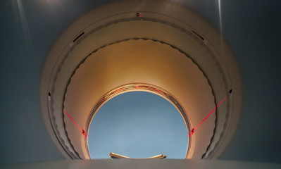 PET/CT Machine round hole. Positron emission tomography–computed tomography - obrazy, fototapety, plakaty