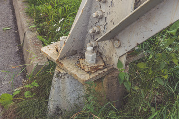 close - up, metal tower support, nut bolts