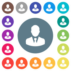Businessman avatar flat white icons on round color backgrounds