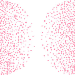 Wedding glitter confetti with dots on isolated backdrop. Random falling sequins with glossy sparkles. Design with pink wedding glitter for party invitation, event banner, flyer, birthday card.