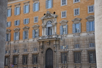 Rome. Facade and details of a religious historic building in the way of Conciliation on Vaticano.