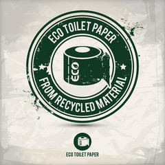 alternative eco toilet paper stamp containing: two environmentally sound eco motifs in circle frames, grunge ink rubber stamp effect, textured carton paper background, eps10 vector illustration