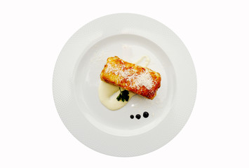 lasagna with parmesan cheese isolated on white background