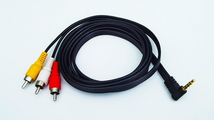 Audio and video connectors on white background.
