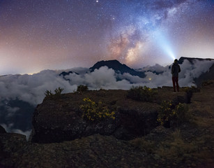 Man's watching the milkyway at Maido in Saint-Paul, Reunion Island