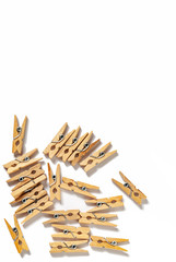 clothespins, isolated  on white background, top view,copy space