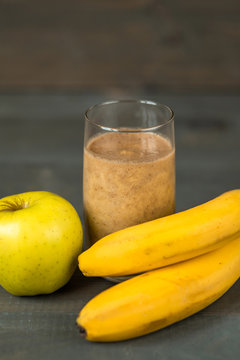 Fresh smoothies from bananas and apples, cropped image
