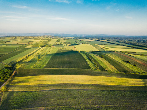 Aerial view of the countryside fields