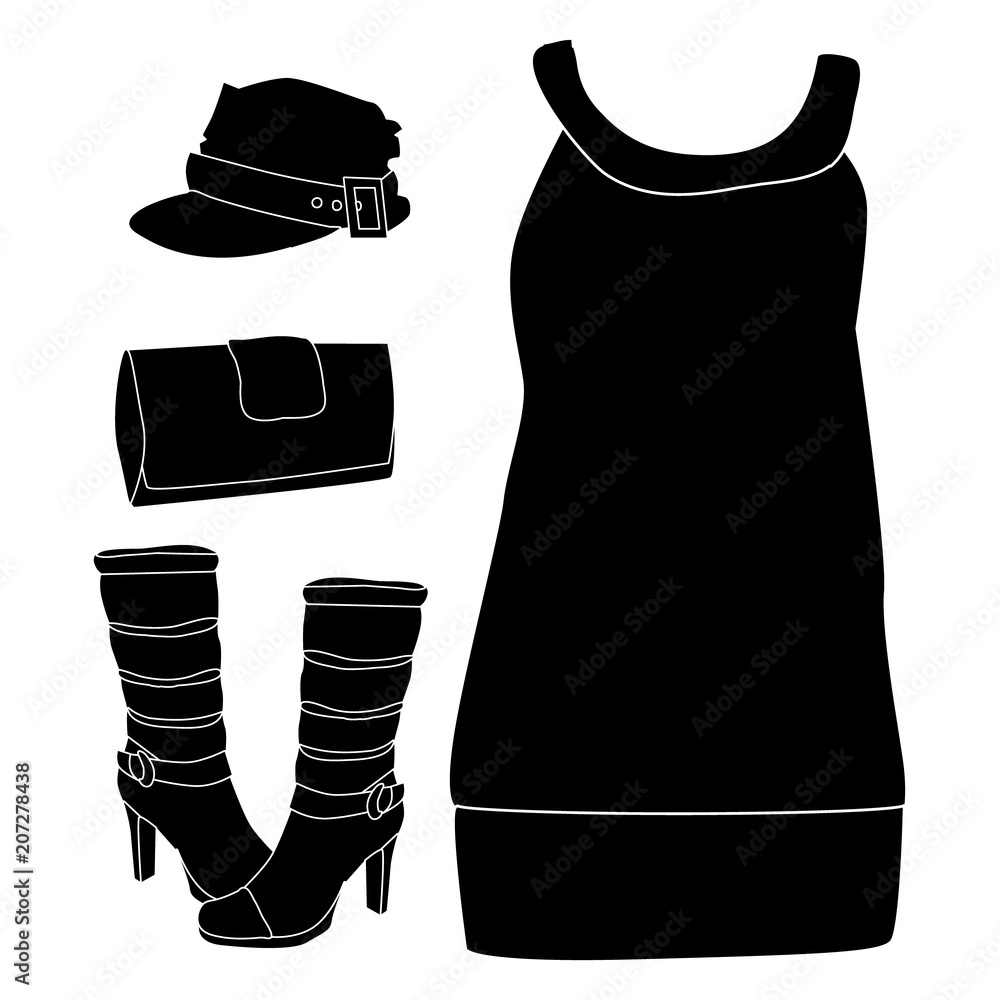 Wall mural silhouette of a woman dress, boots, handbag