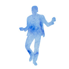  isolated, watercolor silhouette man dancing