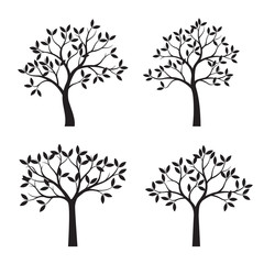 Set of black Trees. Vector Illustration.
