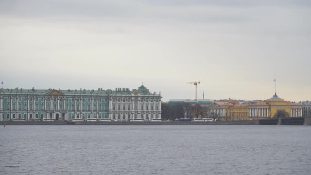 Hermitage museum, Old Saint Petersburg Stock Exchange and Rostral Columns on the Spit of Vasilievsky Island.