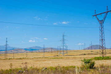 Electric wires over dry fields, Armenia