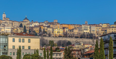 Fototapeta na wymiar Panorama with one part of upper city Citta Alta in Bergamo