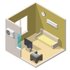 Isometric living room interiors vector 3d set