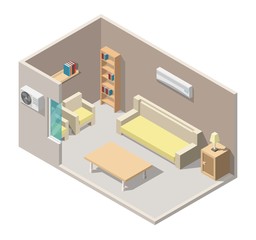 Isometric living room interiors vector 3d set