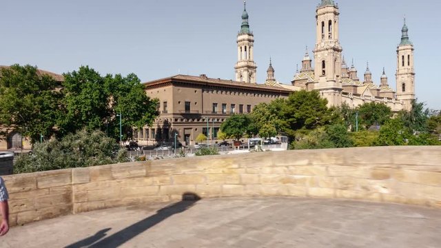 Walking timelapse over the bridge with El Pilar in the background