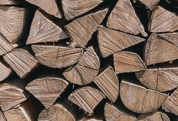 Firewoods in the pile close-up.