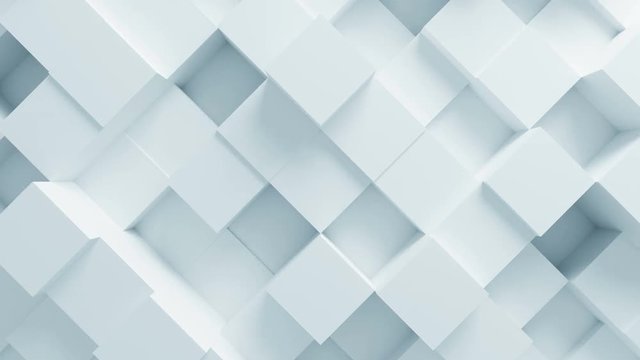 Beautiful White Boxes Moving in Seamless 3d Animation. Abstract Motion Design Background. Computer Generated Process. 4k Ultra HD 3840x2160.