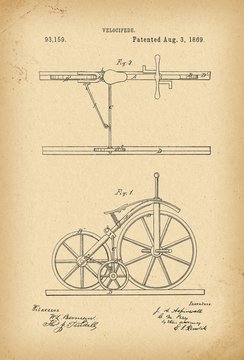 1869 Patent Velocipede railway Bicycle history invention