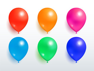 Set of Flying Balloons Red Orange Pink Blue Green