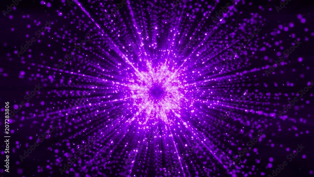 Poster abstract particles gathering in the center of virtual space. a bright light tunnel of particles. loo