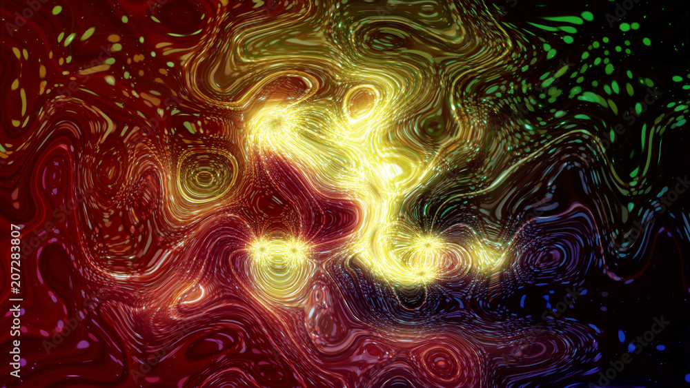 Poster 3d rendering of abstract twists and prominences from bright particles. patterns from light spots