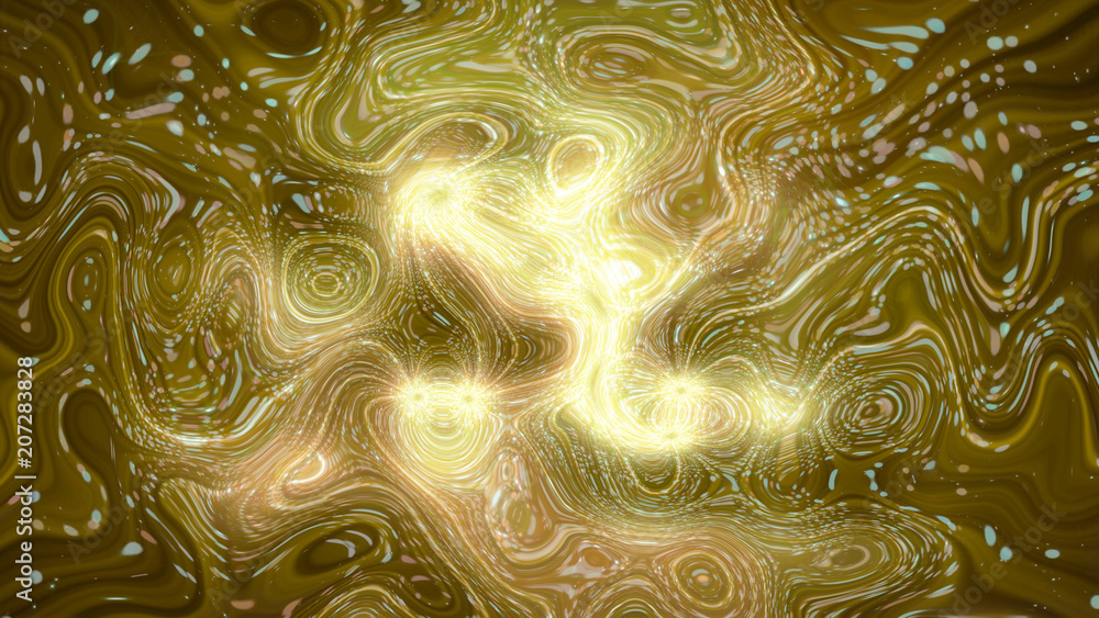 Poster 3d rendering of abstract twists and prominences from bright particles. patterns from light spots