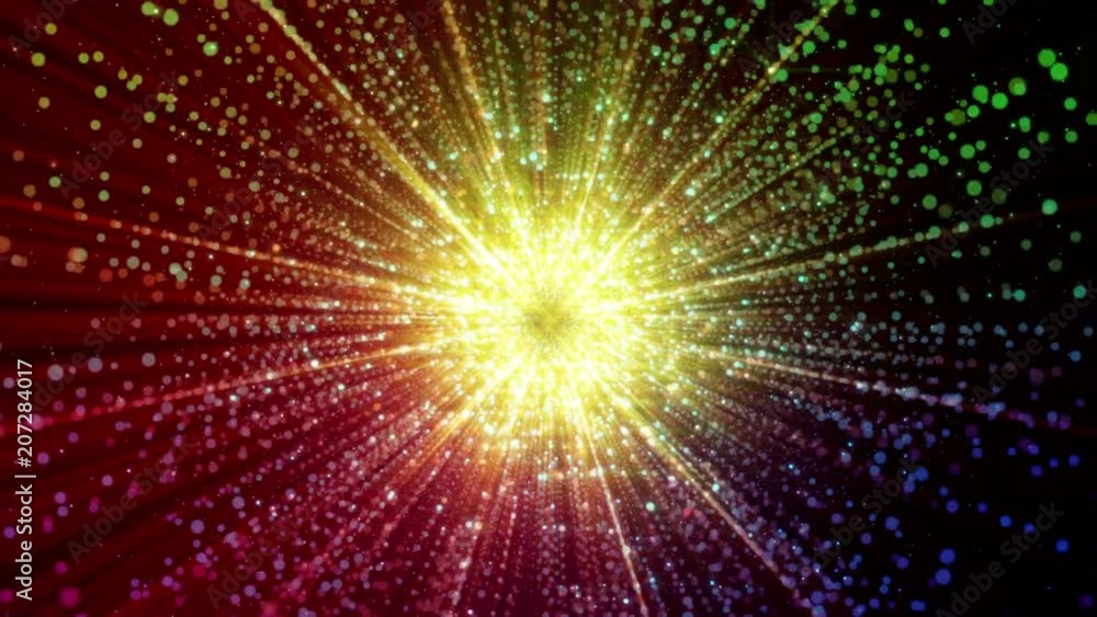 Poster abstract particles gathering in the center of virtual space. a bright light tunnel of particles. loo