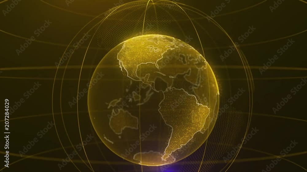 Poster abstract futuristic rotating world globe in particles or small dots. modern technology background fo