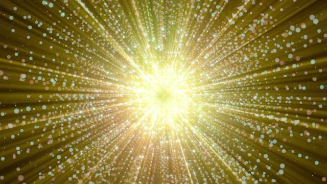 Abstract particles gathering in the center of virtual space. A bright light tunnel of particles. Looped