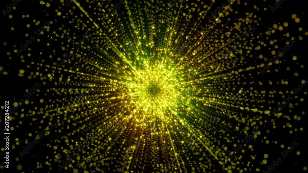 Poster abstract particles gathering in the center of virtual space. a bright light tunnel of particles. loo