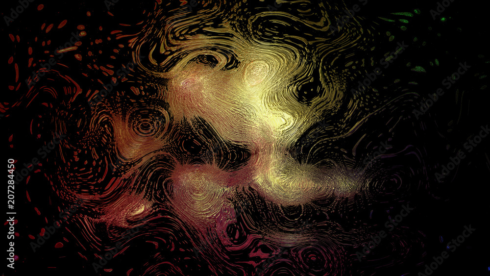 Poster 3d rendering of abstract twists and prominences from bright particles. patterns from light spots
