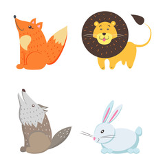 Fototapeta premium Red Fox, Yellow Lion, Howling Wolf, White Rabbit