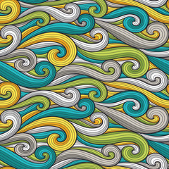 Fototapeta na wymiar Abstract wavy lines seamless pattern. Floral organic vector illustration. Bright colorful seamlessly tiling background collection