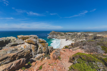 View of Diaz Beach at Cape Point with a perfect blue sky