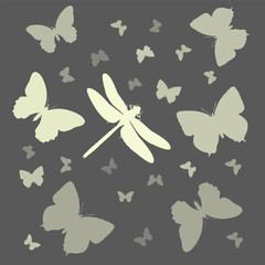 Fototapeta na wymiar Set of insect silhouettes - butterflies and dragonfly
