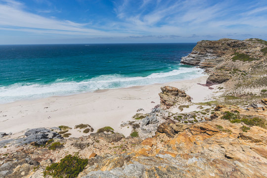 View of Diaz Beach at Cape Point with a perfect blue sky