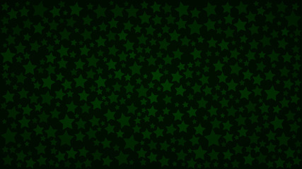 Abstract background of stars of different sizes in dark green colors.